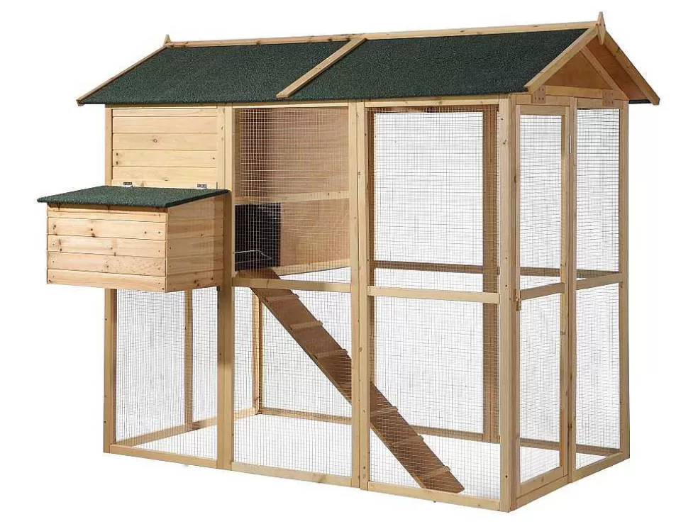 Vente-unique Galinheiro Em Madeira Com Cerca Para 8 Galinhas C. 201 X L. 142 X A. 171 Cm Natural - Gallus* Acessórios Para Animais De Estimação