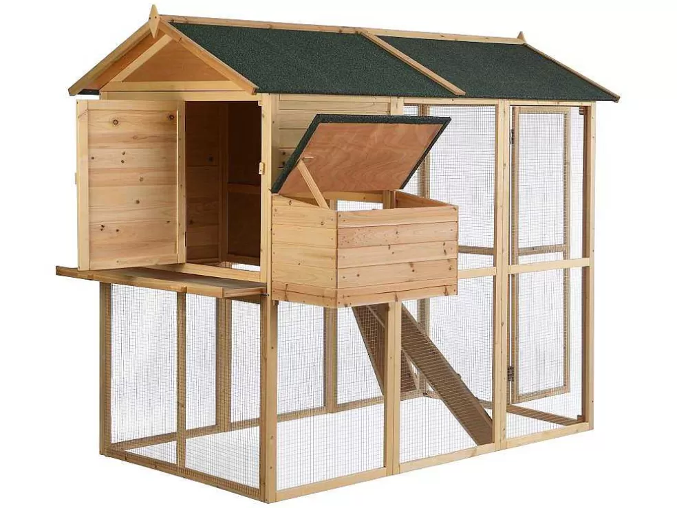 Vente-unique Galinheiro Em Madeira Com Cerca Para 8 Galinhas C. 201 X L. 142 X A. 171 Cm Natural - Gallus* Acessórios Para Animais De Estimação