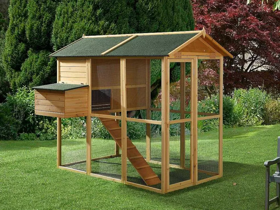Vente-unique Galinheiro Em Madeira Com Cerca Para 8 Galinhas C. 201 X L. 142 X A. 171 Cm Natural - Gallus* Acessórios Para Animais De Estimação