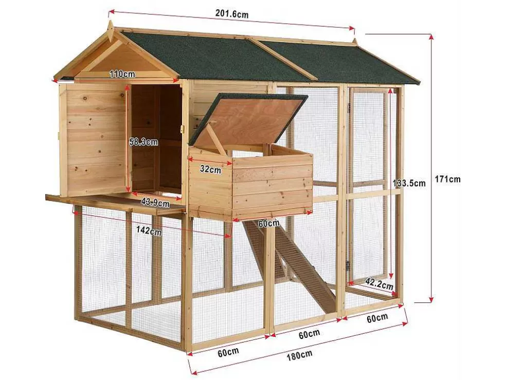 Vente-unique Galinheiro Em Madeira Com Cerca Para 8 Galinhas C. 201 X L. 142 X A. 171 Cm Natural - Gallus* Acessórios Para Animais De Estimação