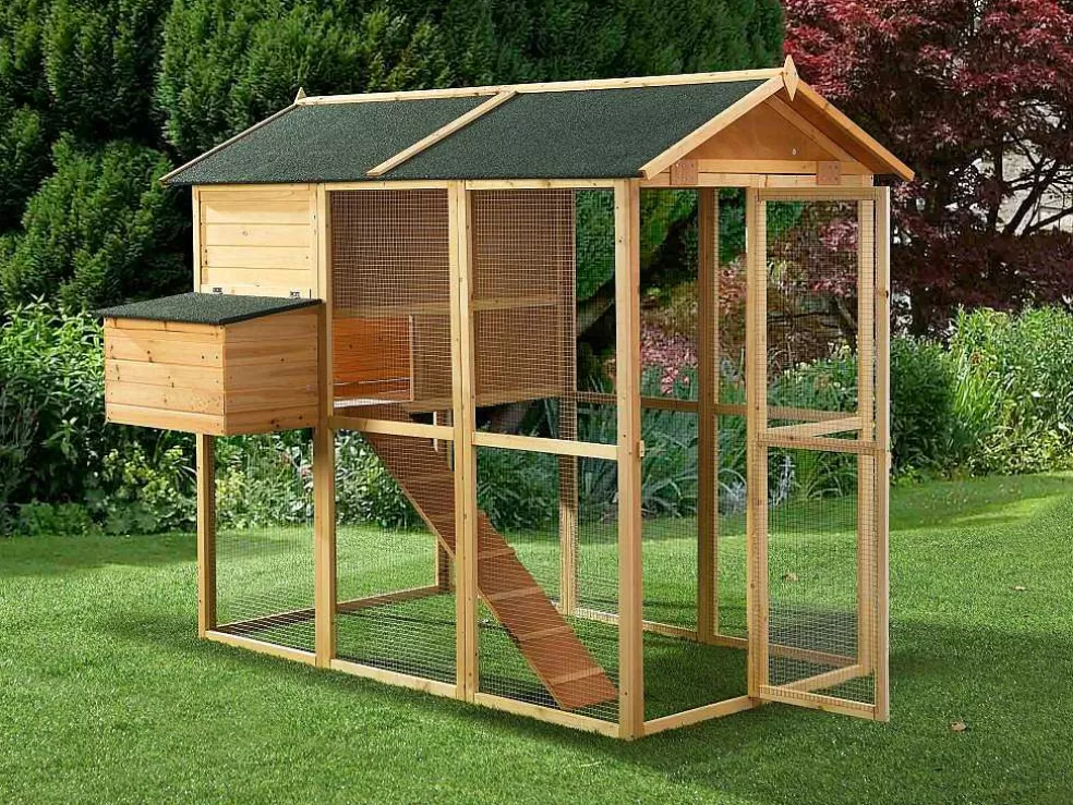Vente-unique Galinheiro Em Madeira Com Cerca Para 8 Galinhas C. 201 X L. 142 X A. 171 Cm Natural - Gallus* Acessórios Para Animais De Estimação
