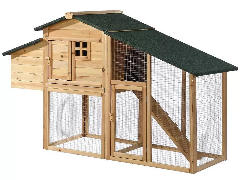 Vente-unique Galinheiro Em Madeira Com Cerca Para 4 Galinhas C. 173 X L. 64 X A. 108 Cm Natural - Levas* Acessórios Para Animais De Estimação