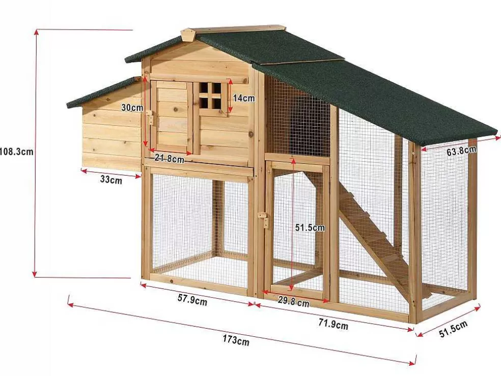Vente-unique Galinheiro Em Madeira Com Cerca Para 4 Galinhas C. 173 X L. 64 X A. 108 Cm Natural - Levas* Acessórios Para Animais De Estimação
