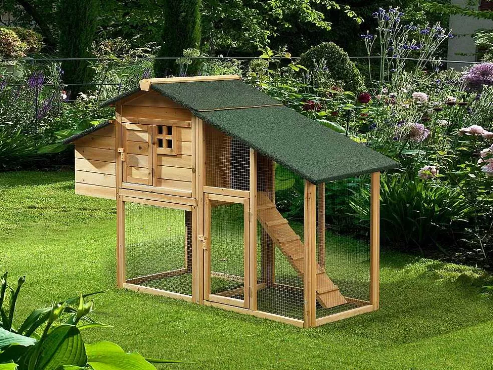 Vente-unique Galinheiro Em Madeira Com Cerca Para 4 Galinhas C. 173 X L. 64 X A. 108 Cm Natural - Levas* Acessórios Para Animais De Estimação