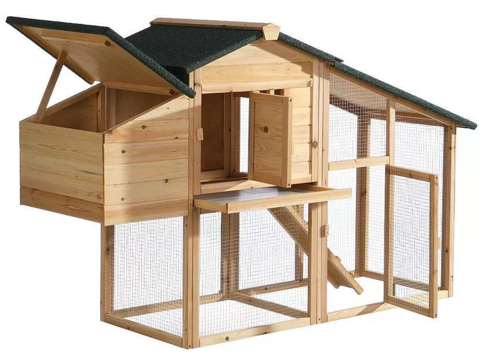 Vente-unique Galinheiro Em Madeira Com Cerca Para 4 Galinhas C. 173 X L. 64 X A. 108 Cm Natural - Levas* Acessórios Para Animais De Estimação