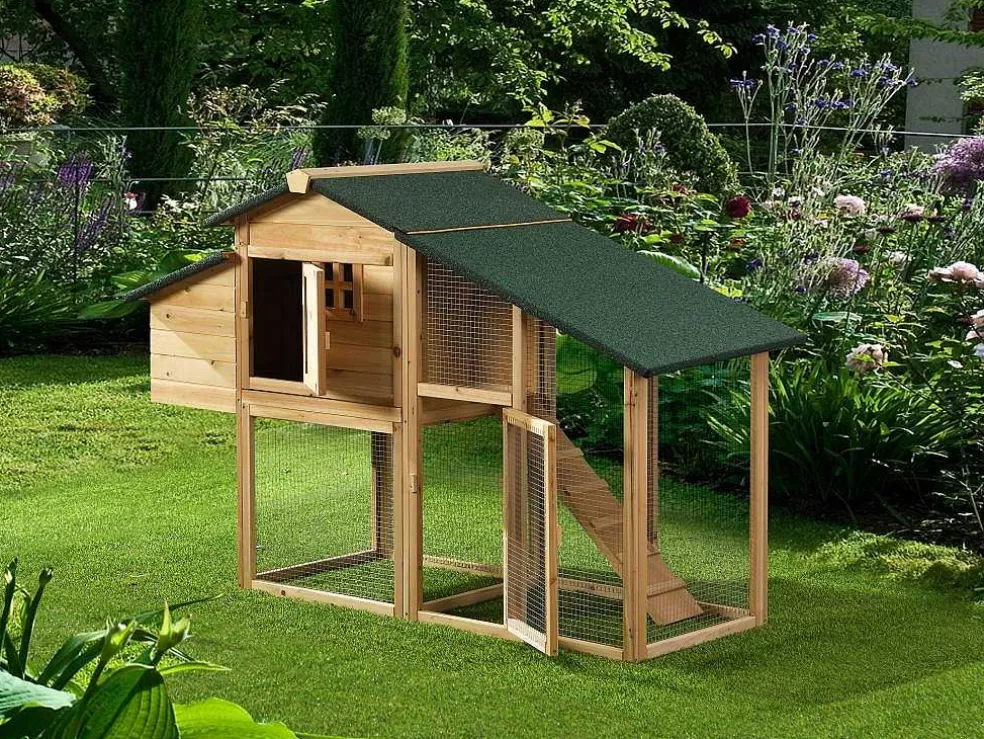 Vente-unique Galinheiro Em Madeira Com Cerca Para 4 Galinhas C. 173 X L. 64 X A. 108 Cm Natural - Levas* Acessórios Para Animais De Estimação