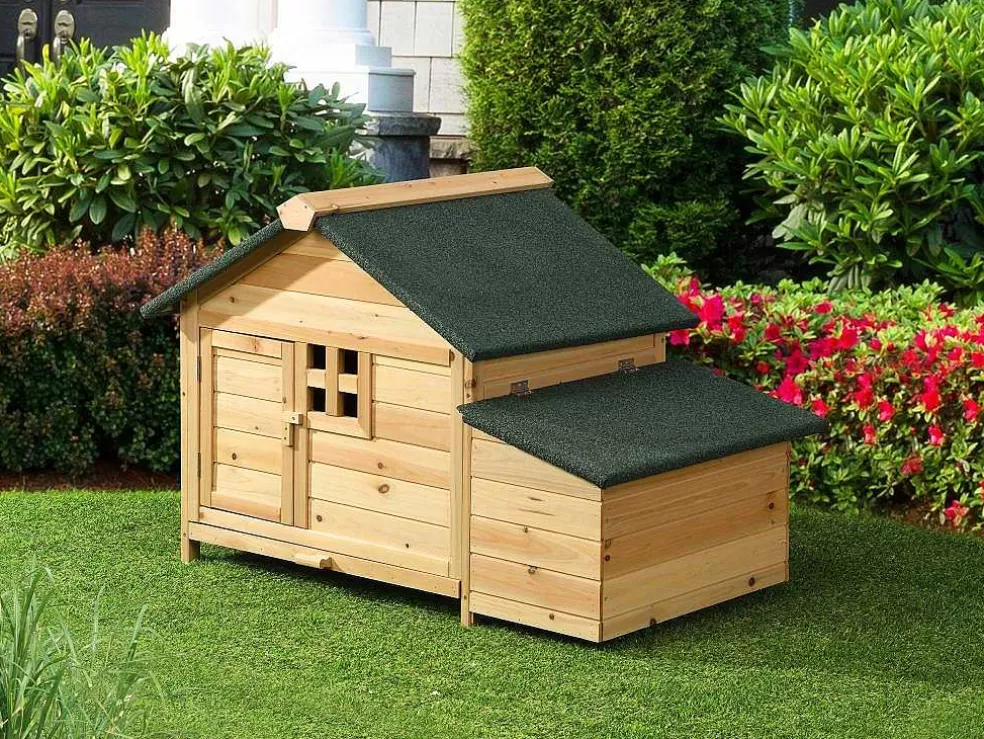Vente-unique Galinheiro Em Madeira Com Poedouro Para 2 Galinhas C. 106 X L. 64 X A. 71 Cm Natural - Anser* Acessórios Para Animais De Estimação