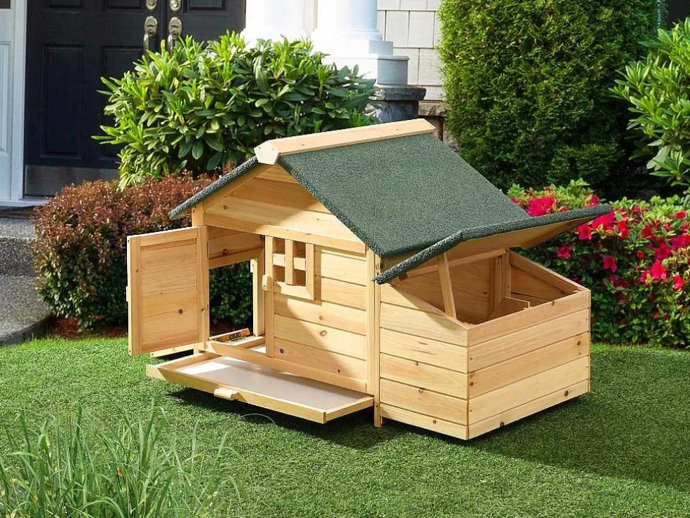 Vente-unique Galinheiro Em Madeira Com Poedouro Para 2 Galinhas C. 106 X L. 64 X A. 71 Cm Natural - Anser* Acessórios Para Animais De Estimação