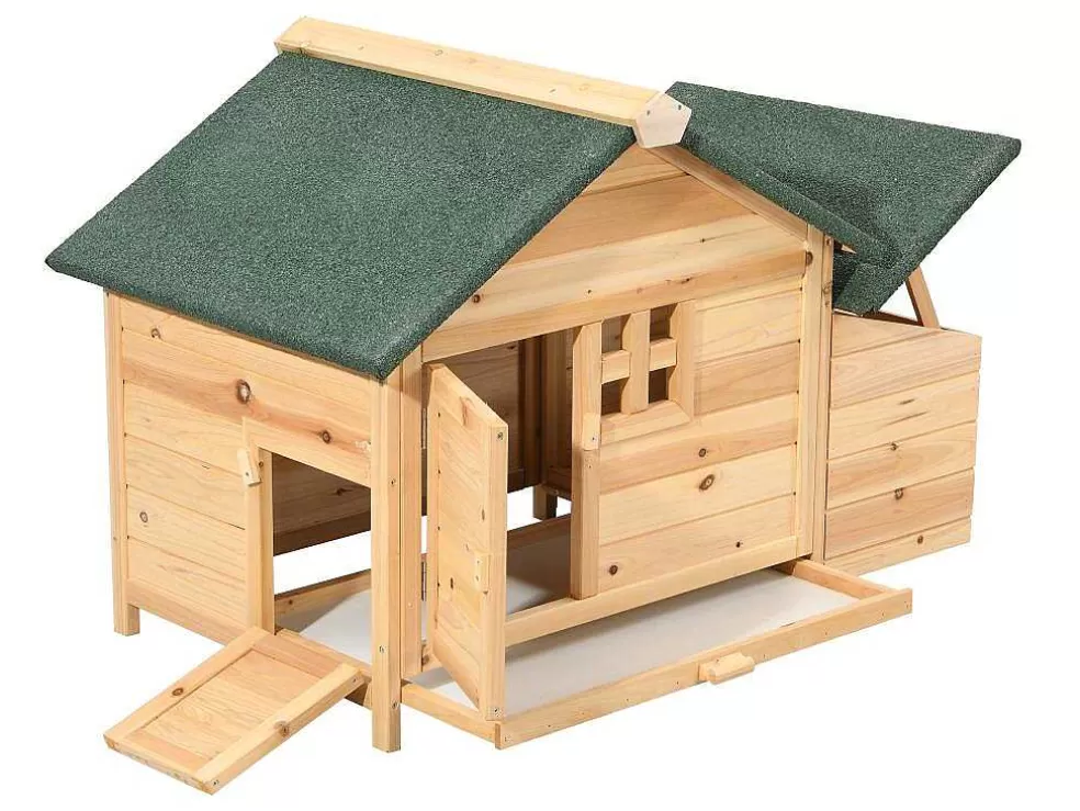 Vente-unique Galinheiro Em Madeira Com Poedouro Para 2 Galinhas C. 106 X L. 64 X A. 71 Cm Natural - Anser* Acessórios Para Animais De Estimação