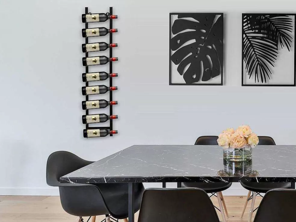 OZAIA Garrafeira De Parede, 9 Garrafas, L19 X A92 Cm Metal Preto - Routal* Acessórios De Arrumação