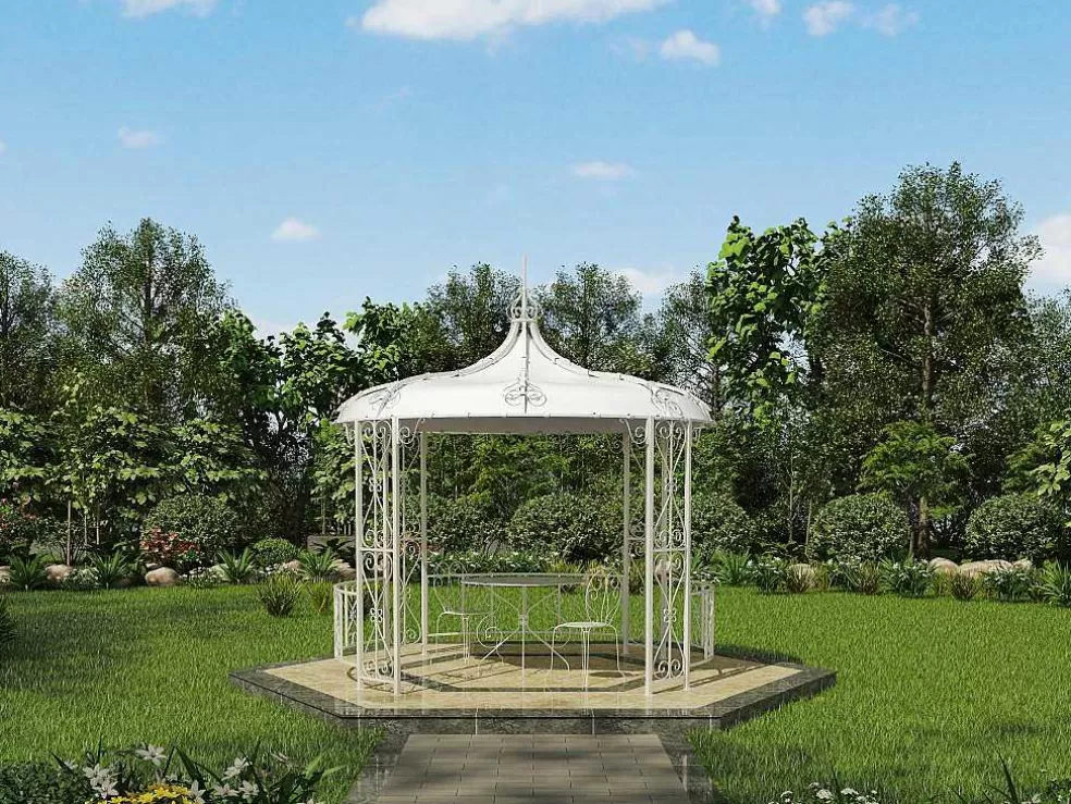 EXPERTLAND Gazebo De Jardim Em Metal Estilo Ferro Forjado D300 X A290 Cm Branco - Tilcara* Pérgola, Coreto, Quiosque