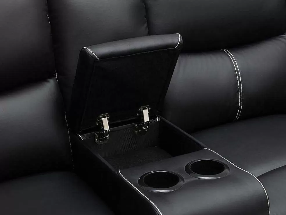 Vente-unique Grande Sofá De Canto Articulado Em Pele Sintética Preto - Canby* Sofá De Relaxamento Manual