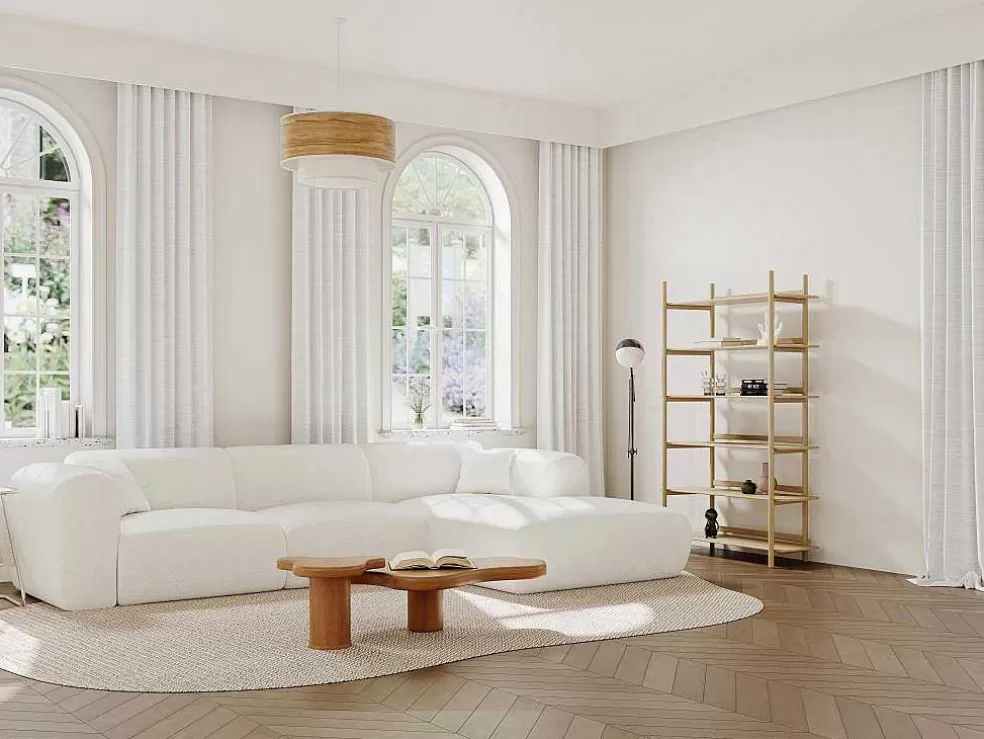 Maison Céphy Grande Sofá De Canto Direito Em Tecido Boucle Branco - Pogni* Sofá De Canto