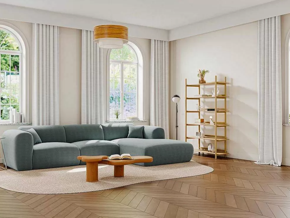 Maison Céphy Grande Sofá De Canto Direito Em Tecido Texturizado Azul - Pogni* Sofá De Canto