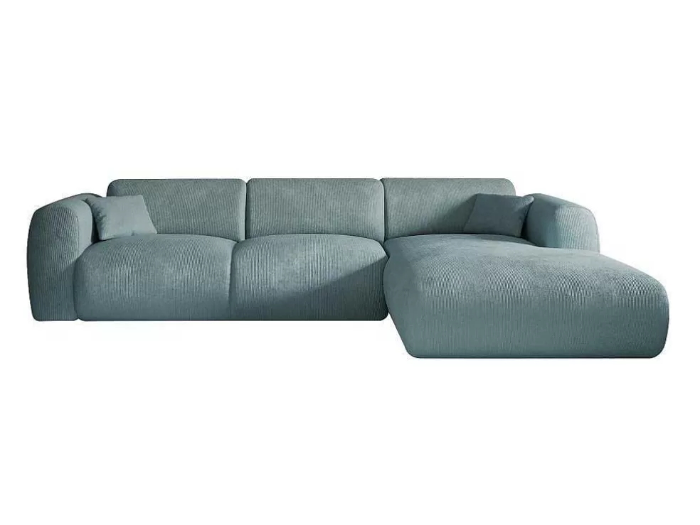 Maison Céphy Grande Sofá De Canto Direito Em Tecido Texturizado Azul - Pogni* Sofá De Canto