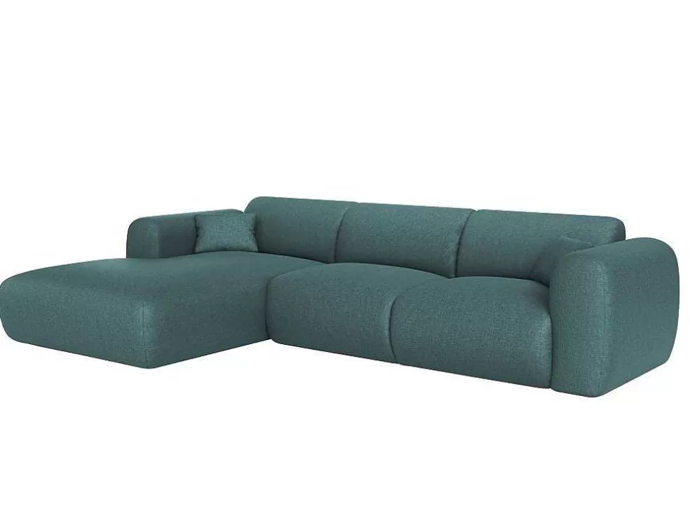 Maison Céphy Grande Sofá De Canto Esquerdo Em Tecido Azul Matizado - Pogni* Promoções Sofás & Poltronas