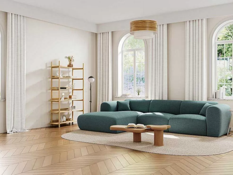 Maison Céphy Grande Sofá De Canto Esquerdo Em Tecido Azul Matizado - Pogni* Promoções Sofás & Poltronas