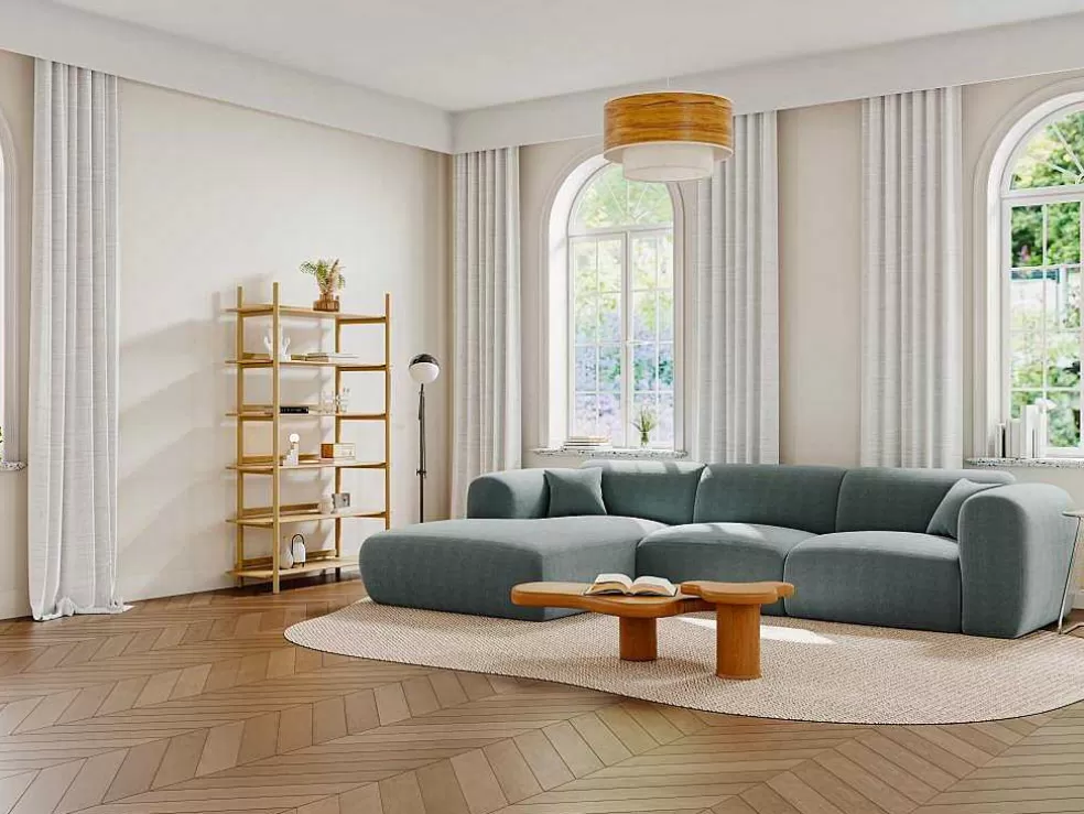 Maison Céphy Grande Sofá De Canto Esquerdo Em Tecido Texturizado Azul - Pogni* Promoções Sofás & Poltronas