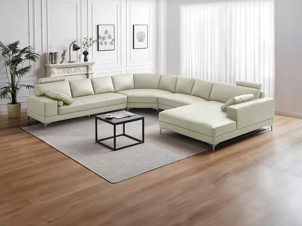 LINEA Sofá Grande Sofá De Canto Panorâmico 7 Lugares Pele De Qualidade Superior Marfim - Canto Direito - Donatello Ii* Sofá Panorâmico