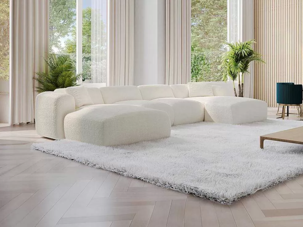 Maison Céphy Grande Sofá De Canto Panorâmico Tecido Boucle Branco - Pogni De Maison Cephy* Promoções Sofás & Poltronas