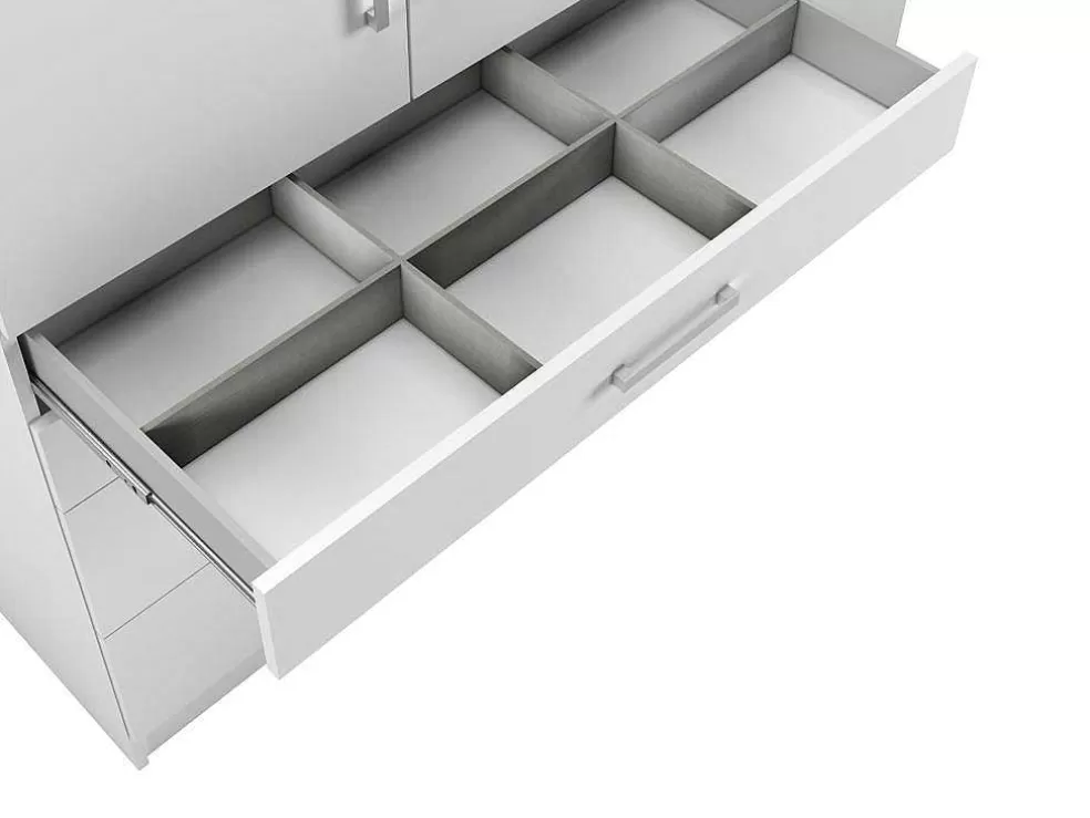 Vente-unique Guarda-Roupa 4 Portas E 4 Gavetas Com Espelho C200 Cm Branco - Nidawo* Armário E Roupeiro