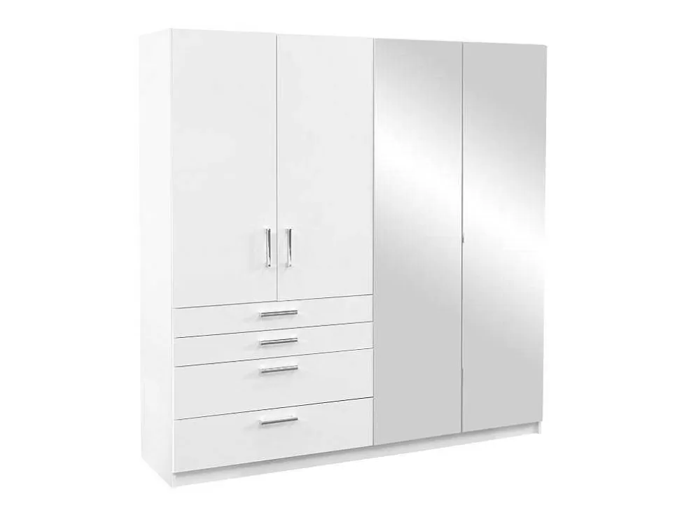 Vente-unique Guarda-Roupa 4 Portas E 4 Gavetas Com Espelho C200 Cm Branco - Nidawo* Armário E Roupeiro