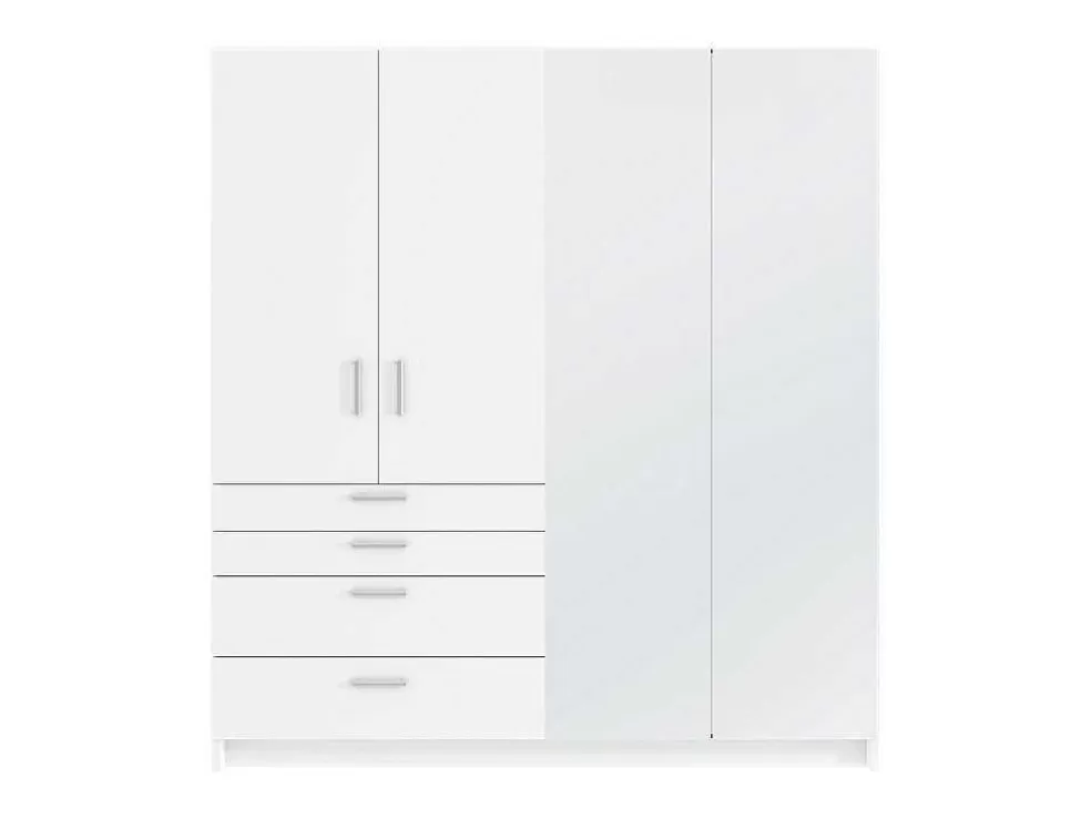 Vente-unique Guarda-Roupa 4 Portas E 4 Gavetas Com Espelho C200 Cm Branco - Nidawo* Armário E Roupeiro