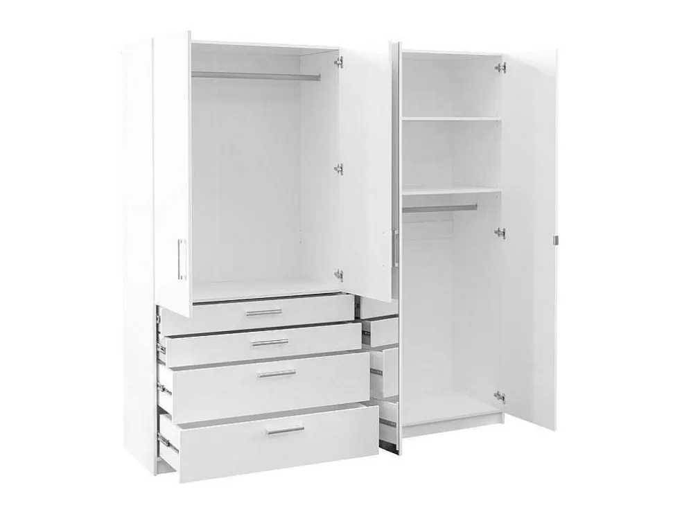 Vente-unique Guarda-Roupa 4 Portas E 4 Gavetas Com Espelho C200 Cm Branco - Nidawo* Armário E Roupeiro