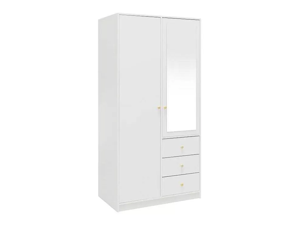 Vente-unique Guarda-Roupa 2 Portas E 3 Gavetas Com Espelho C100 Cm Branco - Notiari* Armário E Roupeiro