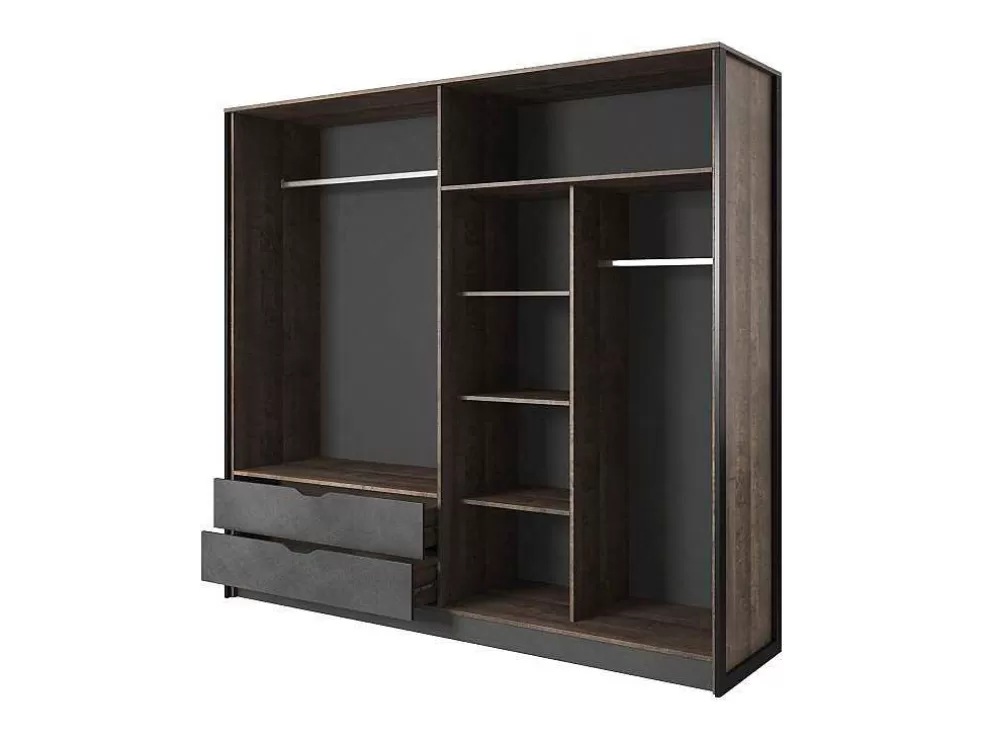 Vente-unique Guarda-Roupa 4 Portas E 2 Gavetas Com Espelho C220 Cm Cor Natural E Antracite - Laonile* Armário E Roupeiro