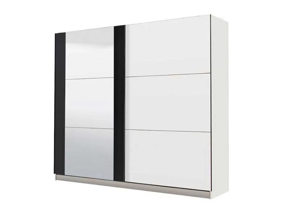 Vente-unique Guarda-Roupa Com 2 Portas De Correr E Com Espelho De C.217 Cm Cor Branco E Preto - Sutera* Armário E Roupeiro