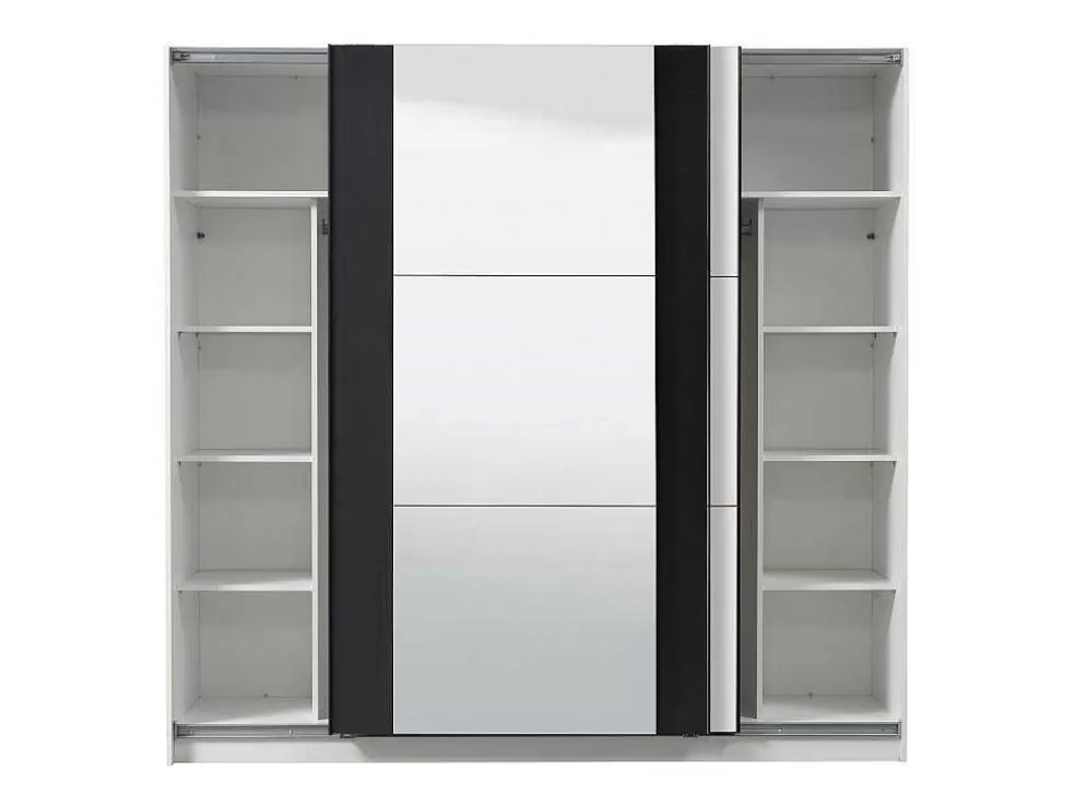 Vente-unique Guarda-Roupa Com 2 Portas De Correr E Com Espelho De C.217 Cm Cor Branco E Preto - Sutera* Armário E Roupeiro