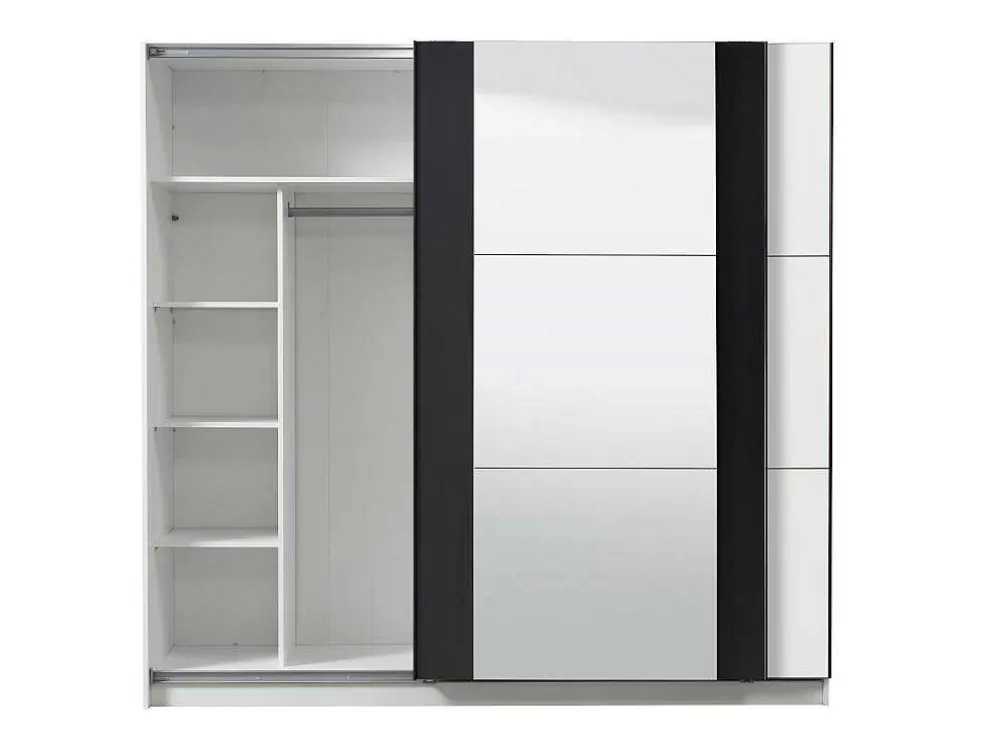 Vente-unique Guarda-Roupa Com 2 Portas De Correr E Com Espelho De C.217 Cm Cor Branco E Preto - Sutera* Armário E Roupeiro