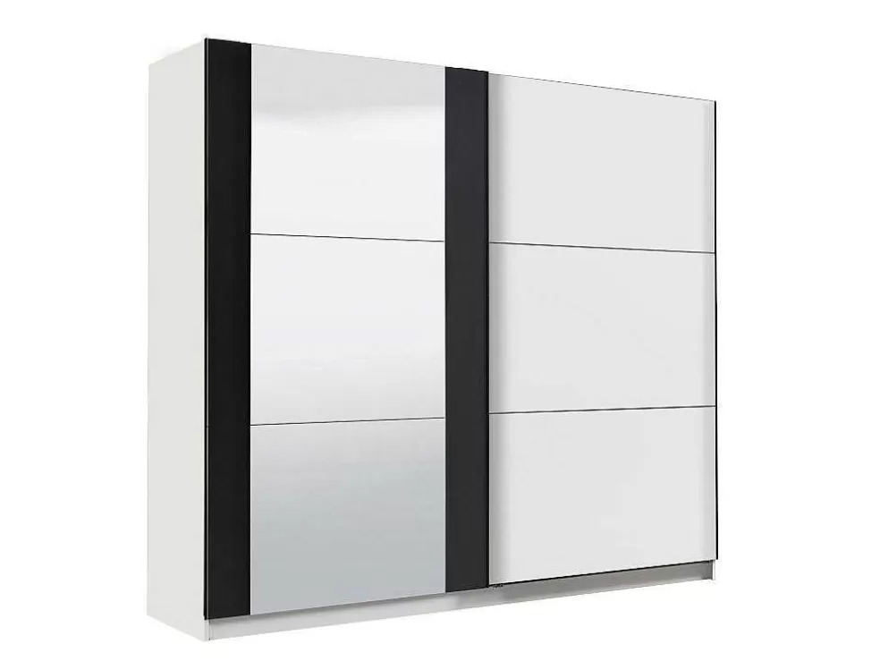Vente-unique Guarda-Roupa Com 2 Portas De Correr E Com Espelho De C.217 Cm Cor Branco E Preto - Sutera* Armário E Roupeiro