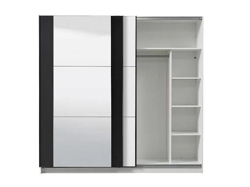 Vente-unique Guarda-Roupa Com 2 Portas De Correr E Com Espelho De C.217 Cm Cor Branco E Preto - Sutera* Armário E Roupeiro