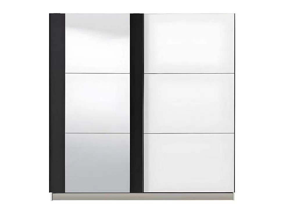 Vente-unique Guarda-Roupa Com 2 Portas De Correr E Com Espelho De C.217 Cm Cor Branco E Preto - Sutera* Armário E Roupeiro