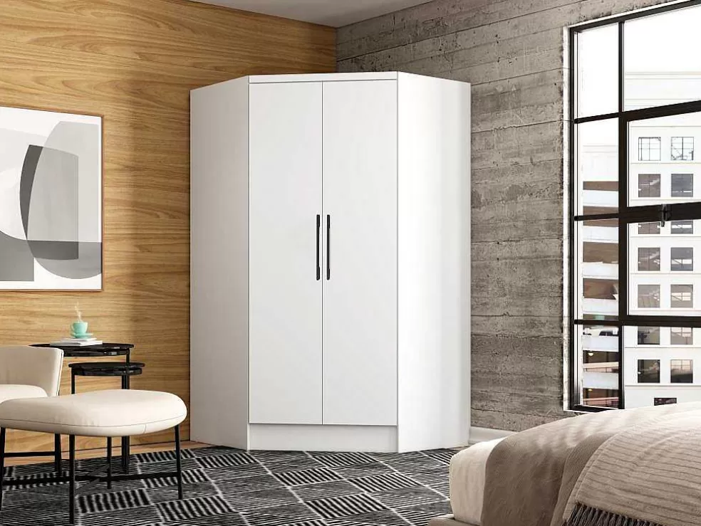 Vente-unique Guarda-Roupa De Canto Com 2 Portas C101 Cm Branco - Aurali* Armário E Roupeiro