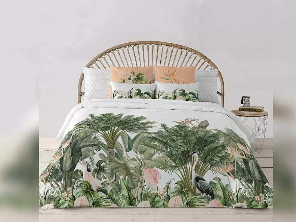 Purline Housse De Couette 100% Coton 1 Piece Blanc A Motifs Jungle 155X240* Roupa De Cama
