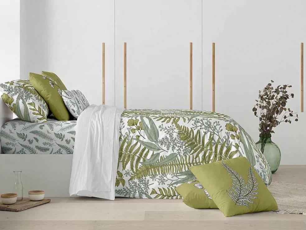 Purline Housse De Couette 100% Coton 1 Piece Blanc A Plantes Vertes 260X240* Roupa De Cama