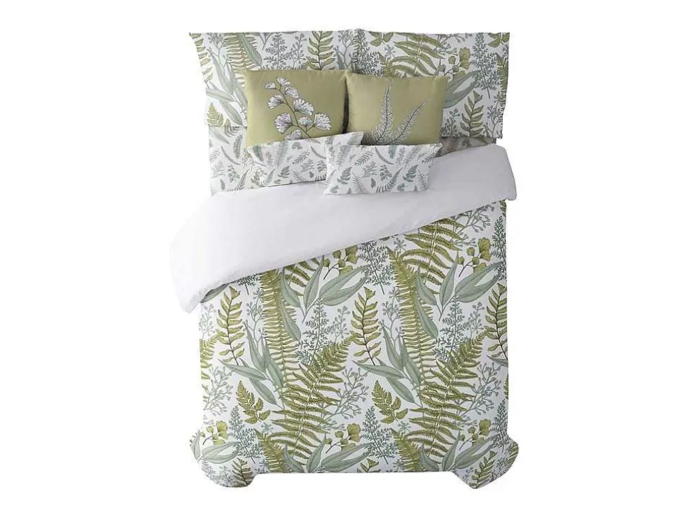 Purline Housse De Couette 100% Coton 1 Piece Blanc A Plantes Vertes 240X240* Roupa De Cama