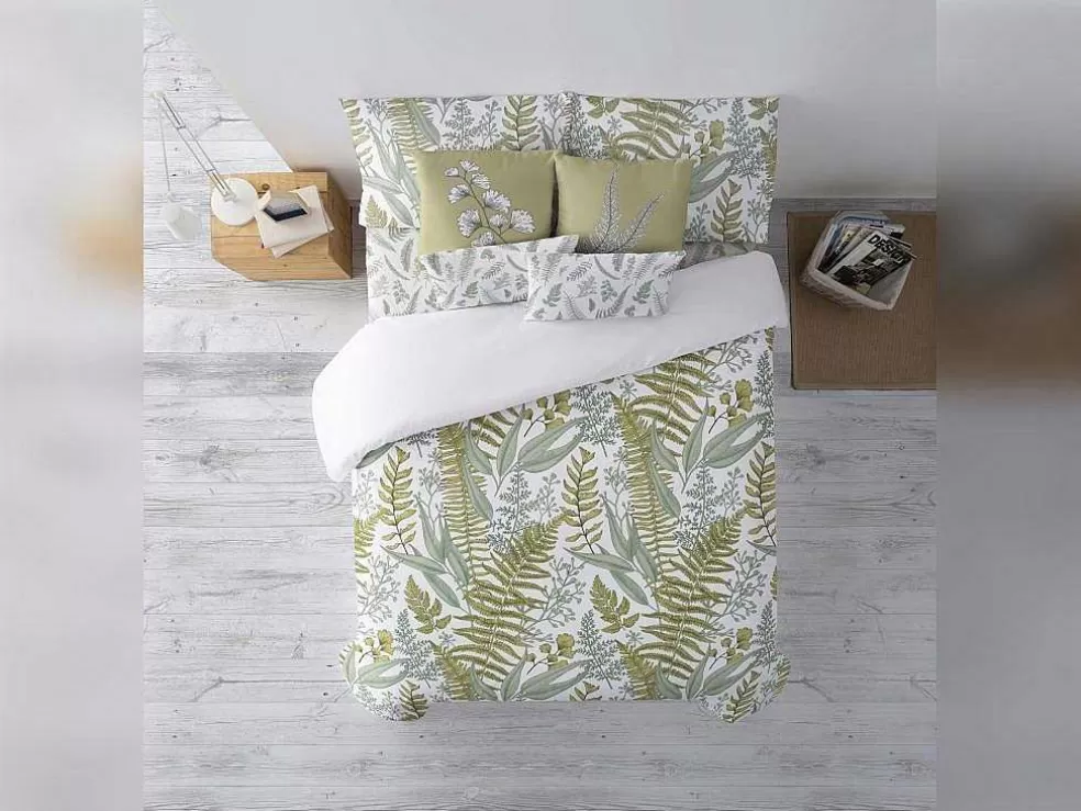Purline Housse De Couette 100% Coton 1 Piece Blanc A Plantes Vertes 200X240* Roupa De Cama