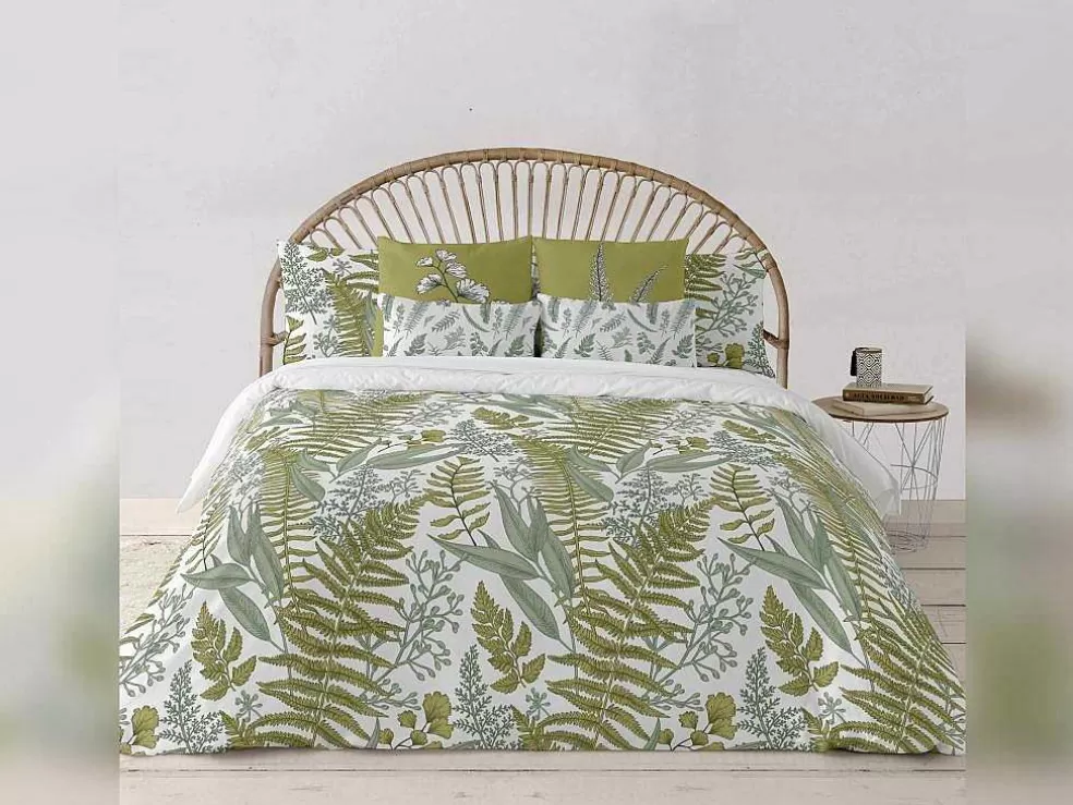 Purline Housse De Couette 100% Coton 1 Piece Blanc A Plantes Vertes 200X240* Roupa De Cama