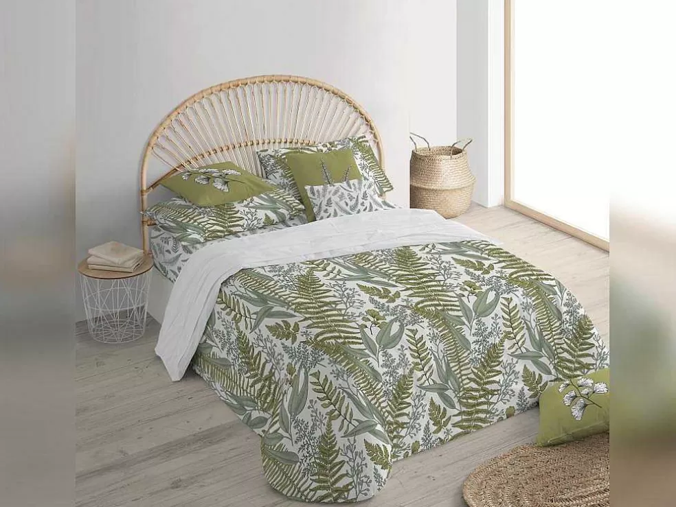Purline Housse De Couette 100% Coton 1 Piece Blanc A Plantes Vertes 200X240* Roupa De Cama