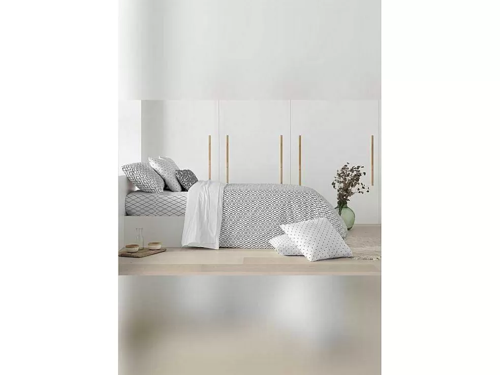 Purline Housse De Couette 100% Coton 1 Piece Gris A Motifs Blancs 260X240* Roupa De Cama