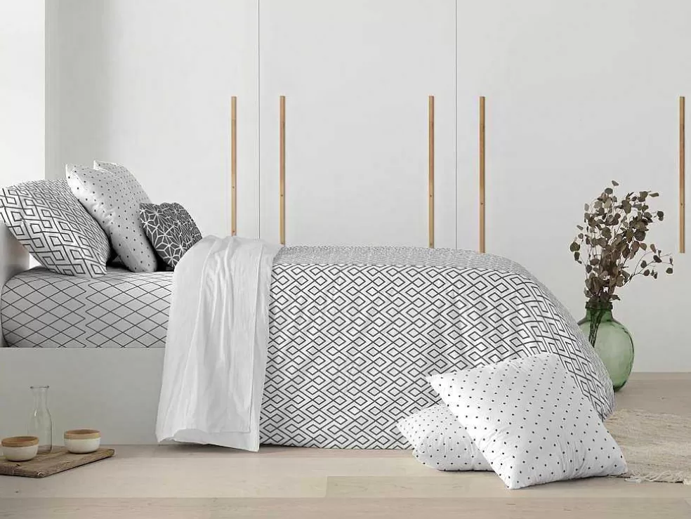 Purline Housse De Couette 100% Coton 1 Piece Gris A Motifs Blancs 155X240* Roupa De Cama