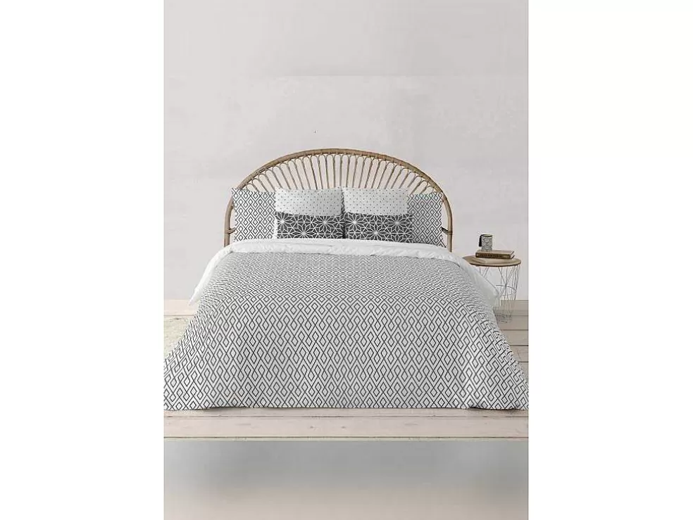 Purline Housse De Couette 100% Coton 1 Piece Gris A Motifs Blancs 260X240* Roupa De Cama