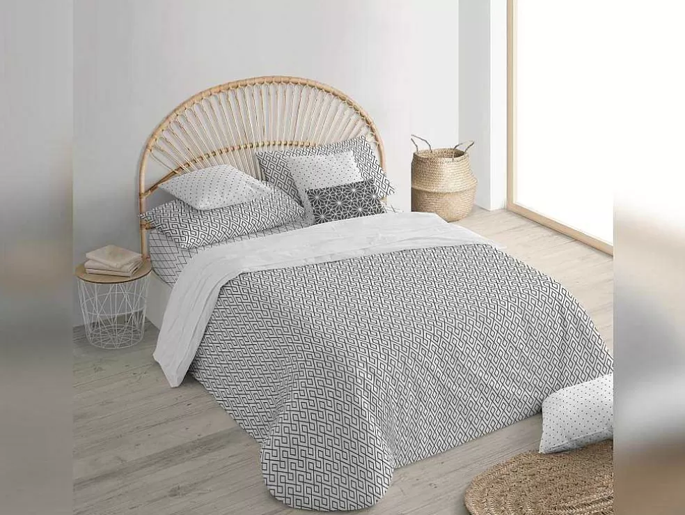 Purline Housse De Couette 100% Coton 1 Piece Gris A Motifs Blancs 155X240* Roupa De Cama