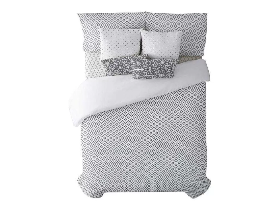 Purline Housse De Couette 100% Coton 1 Piece Gris A Motifs Blancs 260X240* Roupa De Cama