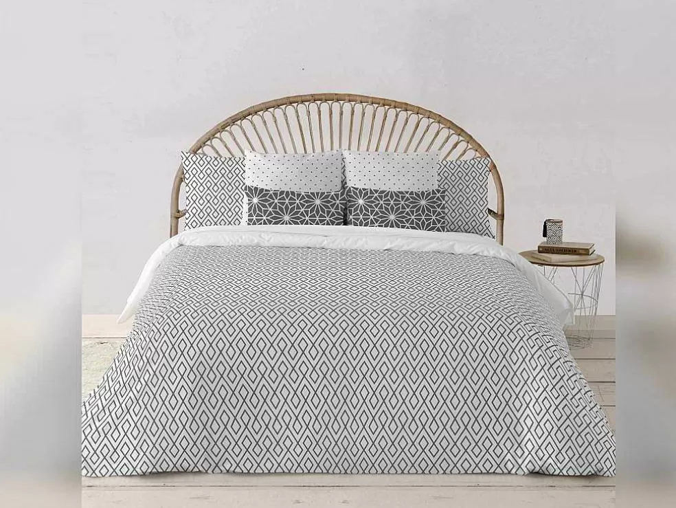 Purline Housse De Couette 100% Coton 1 Piece Gris A Motifs Blancs 155X240* Roupa De Cama