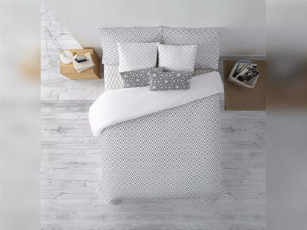 Purline Housse De Couette 100% Coton 1 Piece Gris A Motifs Blancs 260X240* Roupa De Cama